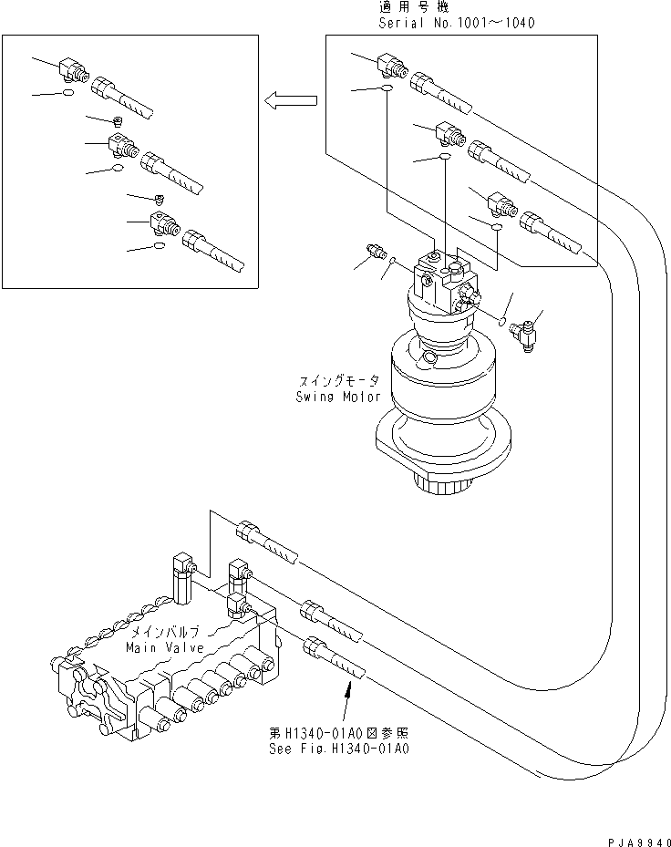 Komatsu parts book diagram for PC128UU-1 S/N 1001-UP: SWING MOTOR LINE (RELATED PARTS)(#1001-2346)