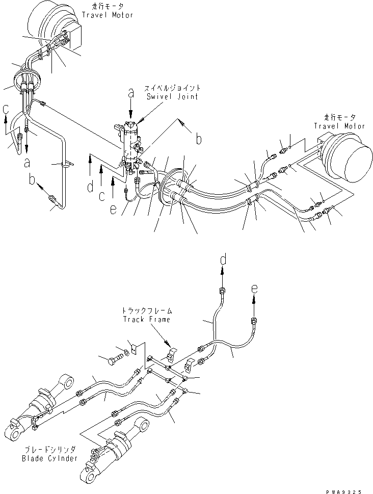 Komatsu parts book diagram for PC128UU-1 S/N 1001-UP: TRAVEL PIPING LOWER(#1001-3443)
