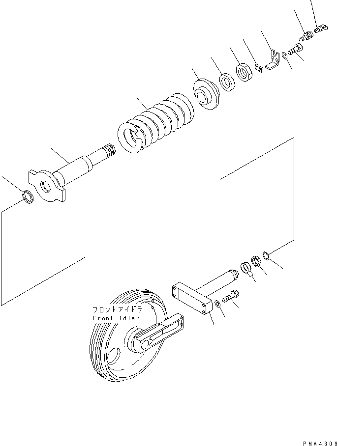Komatsu parts book diagram for PC128UU-1 S/N 1001-UP: IDLER CUSHION (FOR RUBBER SHOE)