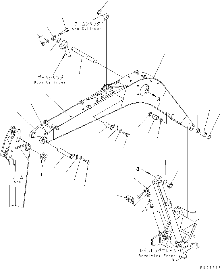 Komatsu parts book diagram for PC128UU-1 S/N 1001-UP: MONO-BOOM (BOOM ?WORK LAMP AND PIN)