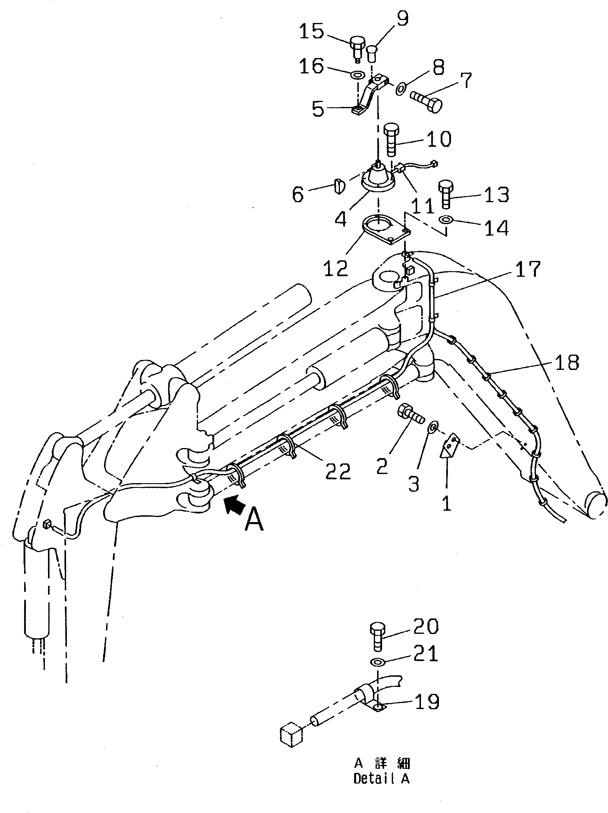 Komatsu parts book diagram for PC128UU-1 S/N 1001-UP: BOOM (SAFETY EQUIPMENT) (FOR AUTO HORIZONTALLY DIGGING)
