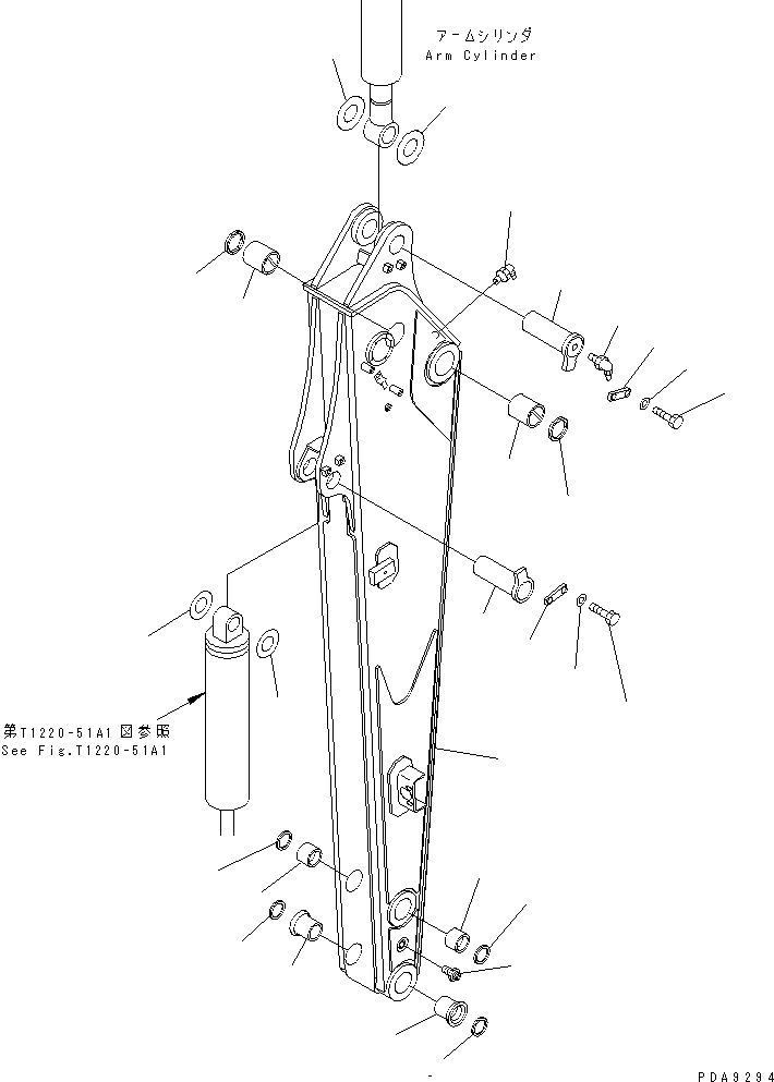Komatsu parts book diagram for PC128UU-1 S/N 1001-UP: ARM (ARM AND PIN) (FOR MONO-BOOM) (ATTACHMENT)
