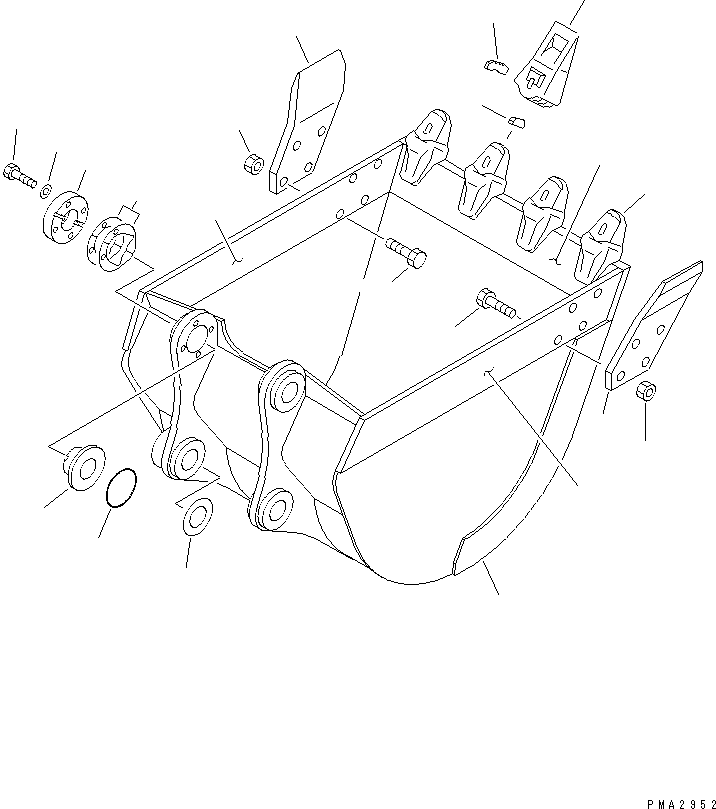 Komatsu parts book diagram for PC128UU-1 S/N 1001-UP: REINFORCED BUCKET ? 0.40M3 WIDTH 830MM (VERTICAL PIN TYPE)