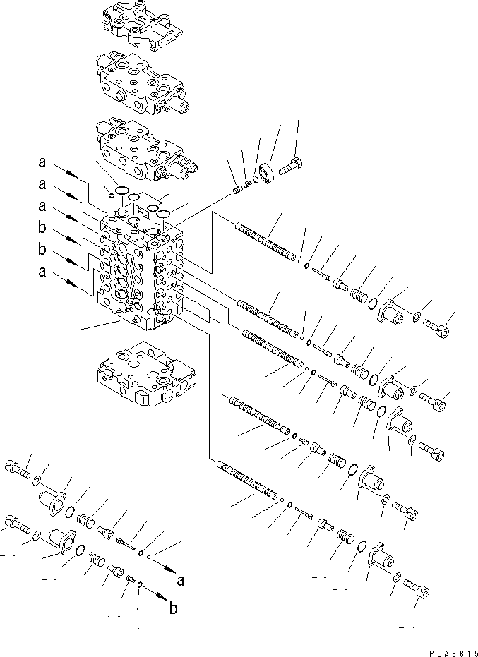 Komatsu parts book diagram for PC128UU-1 S/N 1001-UP: MAIN VALVE (1/12) (2-ACTUATOR)