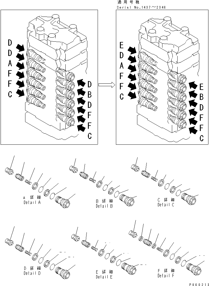 Komatsu parts book diagram for PC128UU-1 S/N 1001-UP: MAIN VALVE (4/12) (2-ACTUATOR)(#1001-2346)