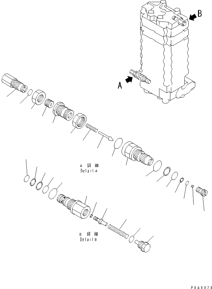 Komatsu parts book diagram for PC128UU-1 S/N 1001-UP: MAIN VALVE (6/12) (2-ACTUATOR)