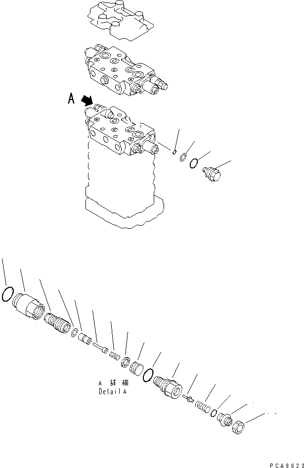Komatsu parts book diagram for PC128UU-1 S/N 1001-UP: MAIN VALVE (10/12) (2-ACTUATOR)