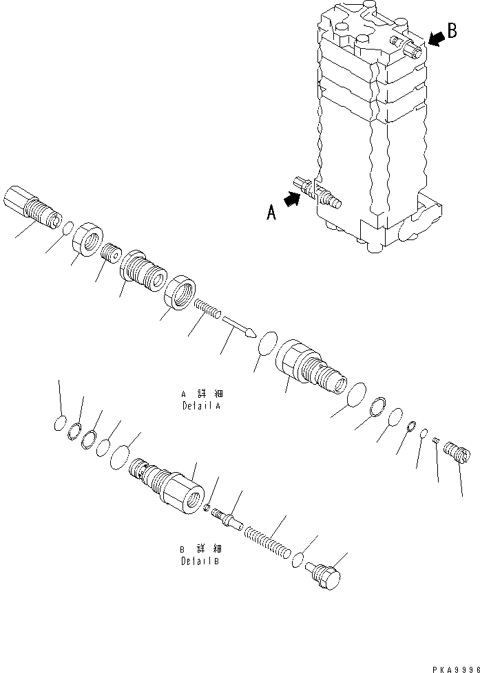 Komatsu parts book diagram for PC128UU-1 S/N 1001-UP: MAIN VALVE (6/14) (3-ACTUATOR)