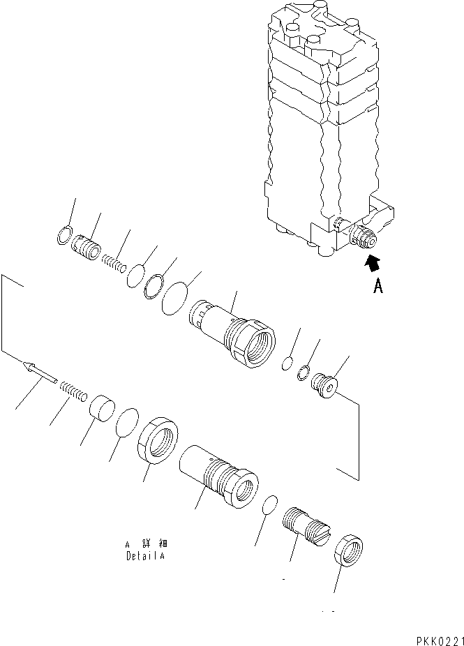 Komatsu parts book diagram for PC128UU-1 S/N 1001-UP: MAIN VALVE (7/14) (3-ACTUATOR)