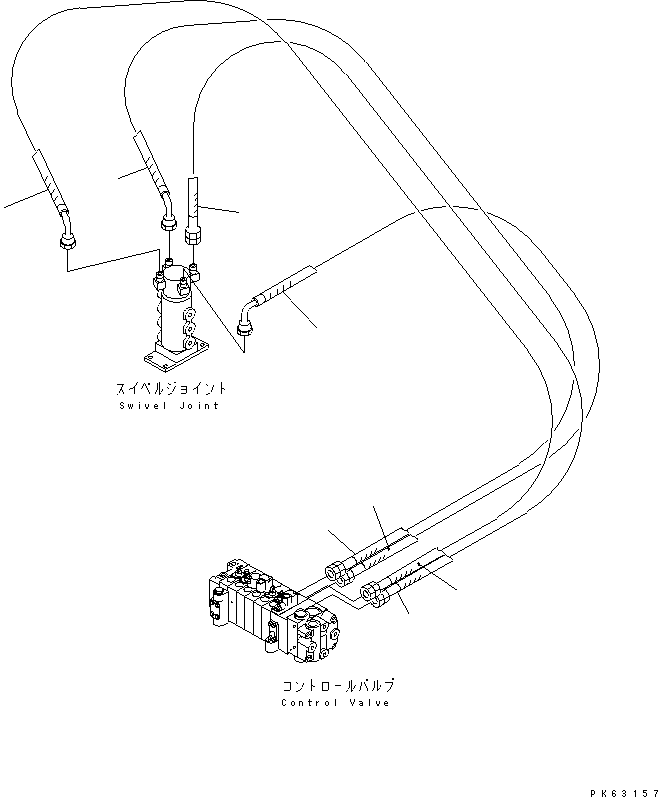 Komatsu parts book diagram for PC12R-8 S/N 10001-UP: HYDRAULIC PIPING (VALVE TO SWIVEL JOINT) (FOR TRAVEL MOTOR LINE)