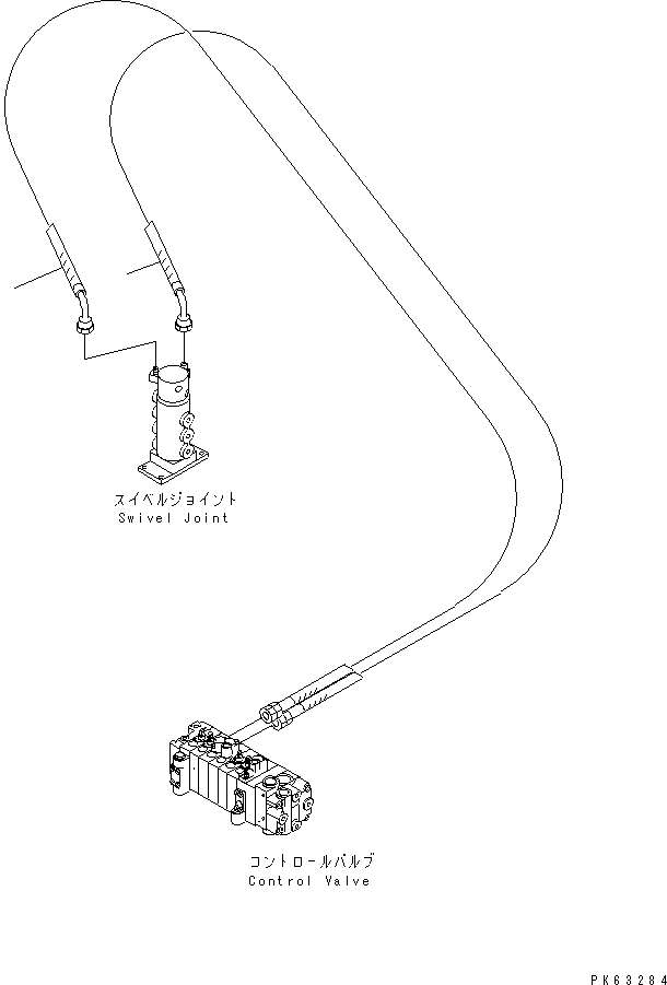 Komatsu parts book diagram for PC12R-8 S/N 10001-UP: HYDRAULIC PIPING (VALVE TO SWIVEL JOINT) (FOR BLADE CYLINDER L.)
