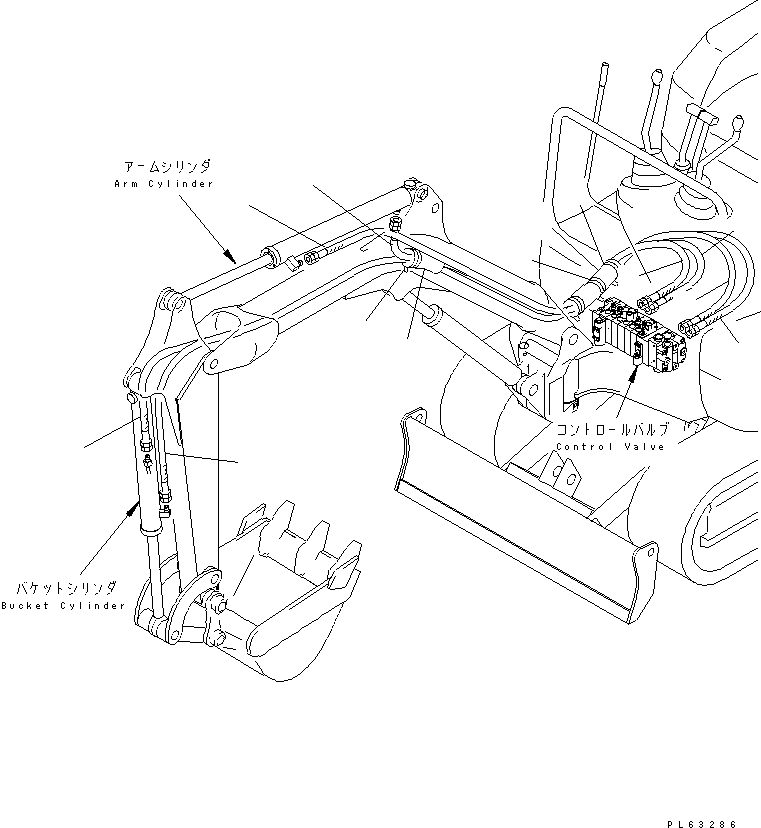 Komatsu parts book diagram for PC12R-8 S/N 10001-UP: HYDRAULIC PIPING (ARM AND BUCKET CYLINDER LINE)