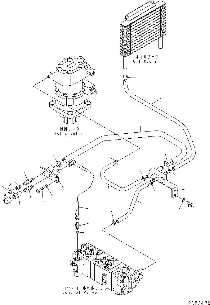 Komatsu parts book diagram for PC12R-8 S/N 10001-UP: HYDRAULIC PIPING (ATTACHMENT LINE) (Q-BRK) (IN REVOLVING FRAME)