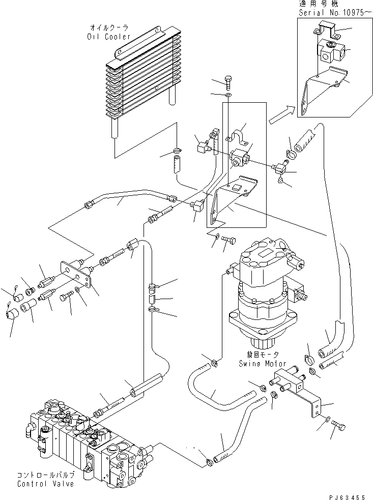 Komatsu parts book diagram for PC12R-8 S/N 10001-UP: HYDRAULIC PIPING (ATTACHMENT LINE) (2-WAY) (IN REVOLVING FRAME)