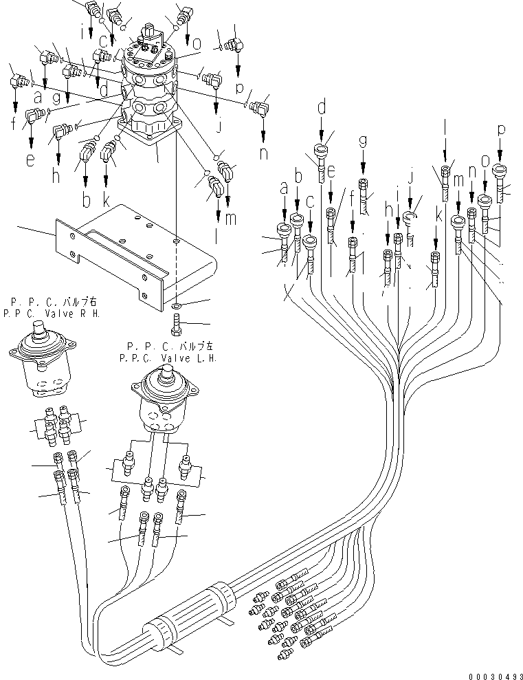 Komatsu parts book diagram for PC12R-8 S/N 10001-UP: HYDRAULIC PIPING (MULTI PATTERN CONTROL VALVE LINE) (1/2)