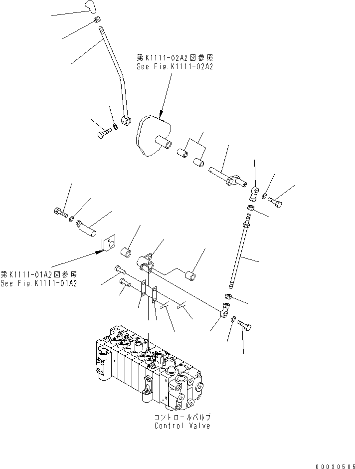 Komatsu parts book diagram for PC12R-8 S/N 10001-UP: BLADE CONTROL LEVER AND LINKAGE (U.S.A. SPEC.)