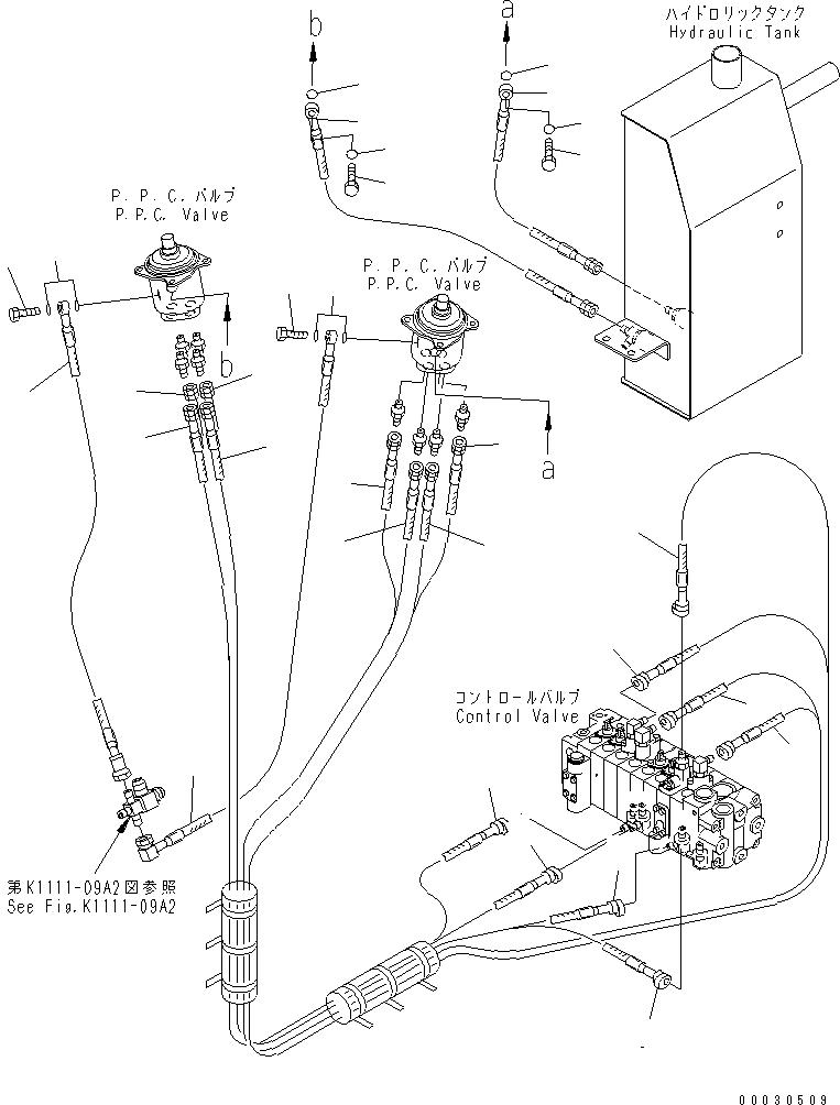 Komatsu parts book diagram for PC12R-8 S/N 10001-UP: P.P.C. VALVE LINE (U.S.A. SPEC.)
