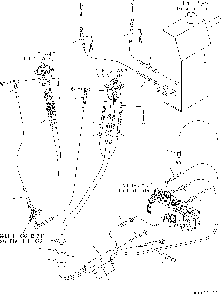 Komatsu parts book diagram for PC12R-8 S/N 10001-UP: P.P.C. VALVE LINE RELATED PARTS (MARK AND SHEET) (2WAY)
