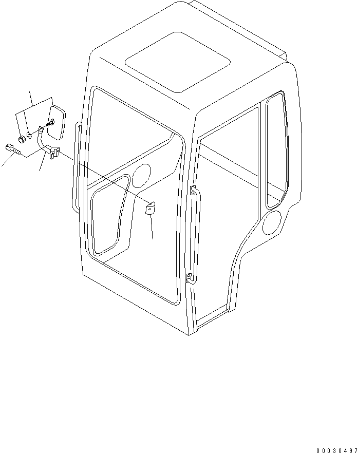 Komatsu parts book diagram for PC12R-8 S/N 10001-UP: REAR VIEW MIRROR (CAB) R.H.