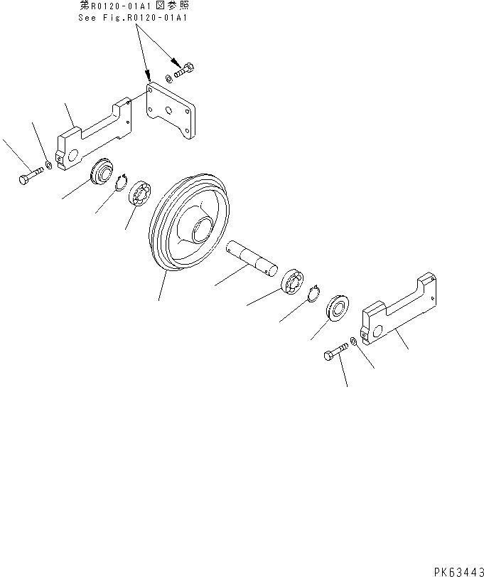 Komatsu parts book diagram for PC12R-8 S/N 10001-UP: FRONT IDLER (FOR STEEL SHOE)