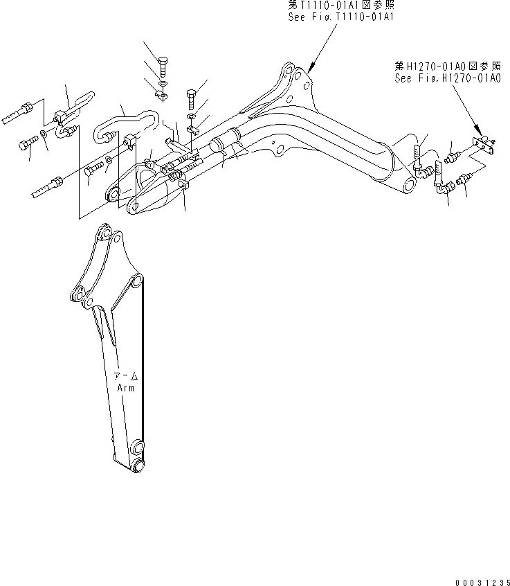 Komatsu parts book diagram for PC12R-8 S/N 10001-UP: BREAKER AND ATTACHMENT PIPING (KIT)