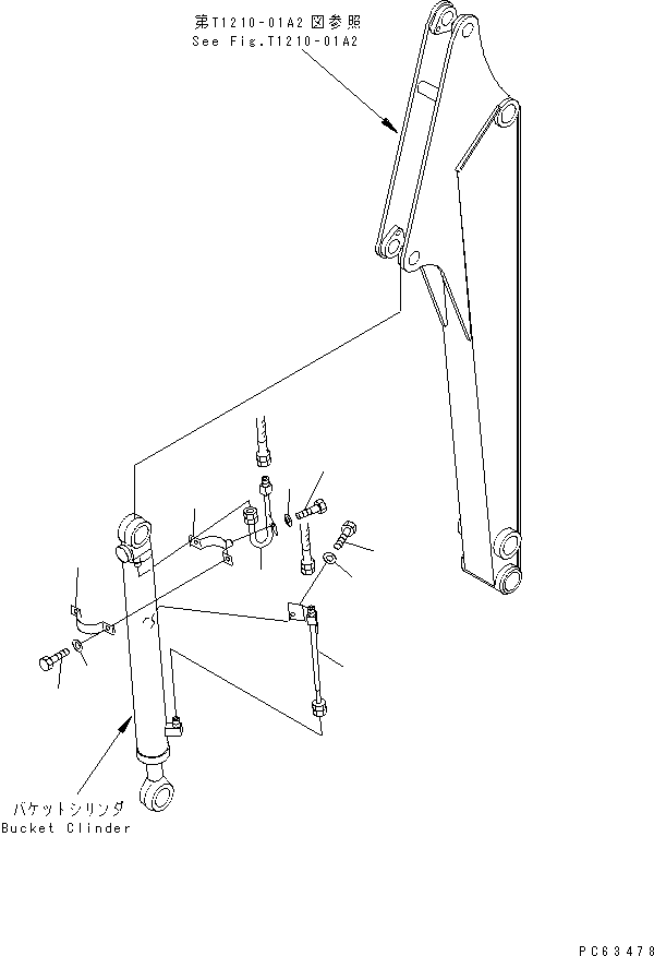 Excavators Komatsu / PC12R-8 S/N 10001-UP(pc12r-8r) / LONG ARM (2/2) (BUCKET CYLINDER TUBE)(360080 : T1210-02A2)