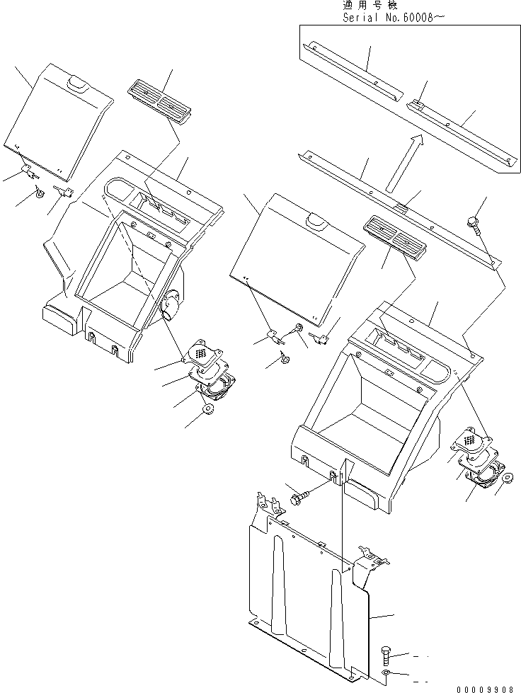 Excavators Komatsu / PC130-6E0-T2 S/N 60001-UP(pc130-4r) / SEAT REAR COVER (WITH SPEAKER) (WITH AIR CONDITIONER)(210100 : K0180-01A9)