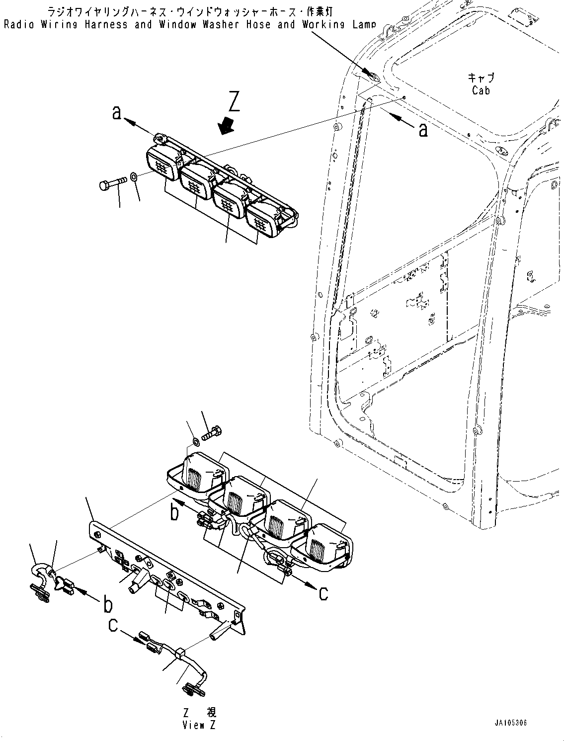 Excavators Komatsu / PC138US-11E0 S/N F60001 AND UP(pc1381e0) / ADDITIONAL WORKING LAMP, CAB, FRONT(E0310-001001 : E0310-001001)