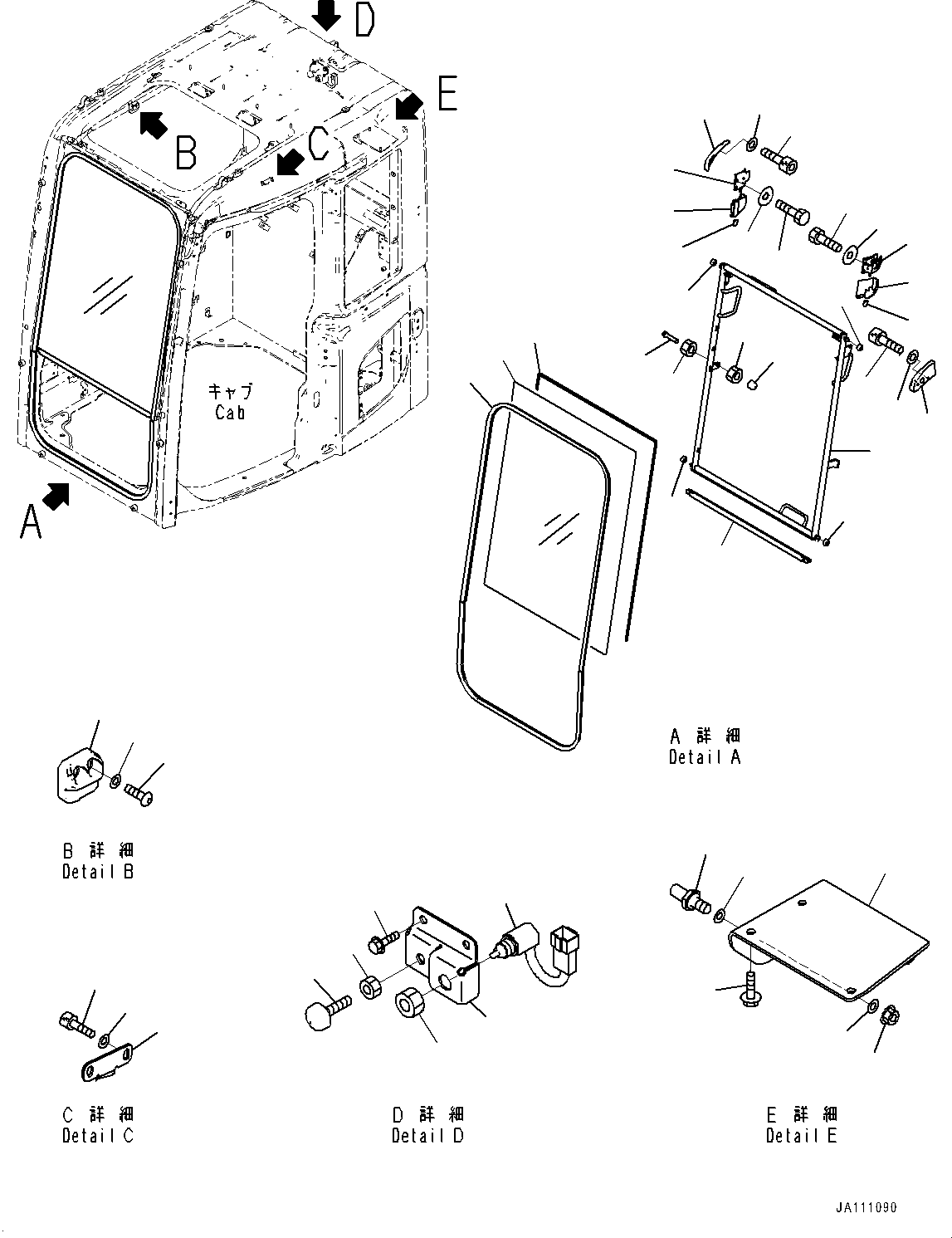 Excavators Komatsu / PC138US-11E0 S/N F60001 AND UP(pc1381e0) / CAB AND FLOOR FRAME, FRONT WINDOW(K1110-001002 : K1110-001002)
