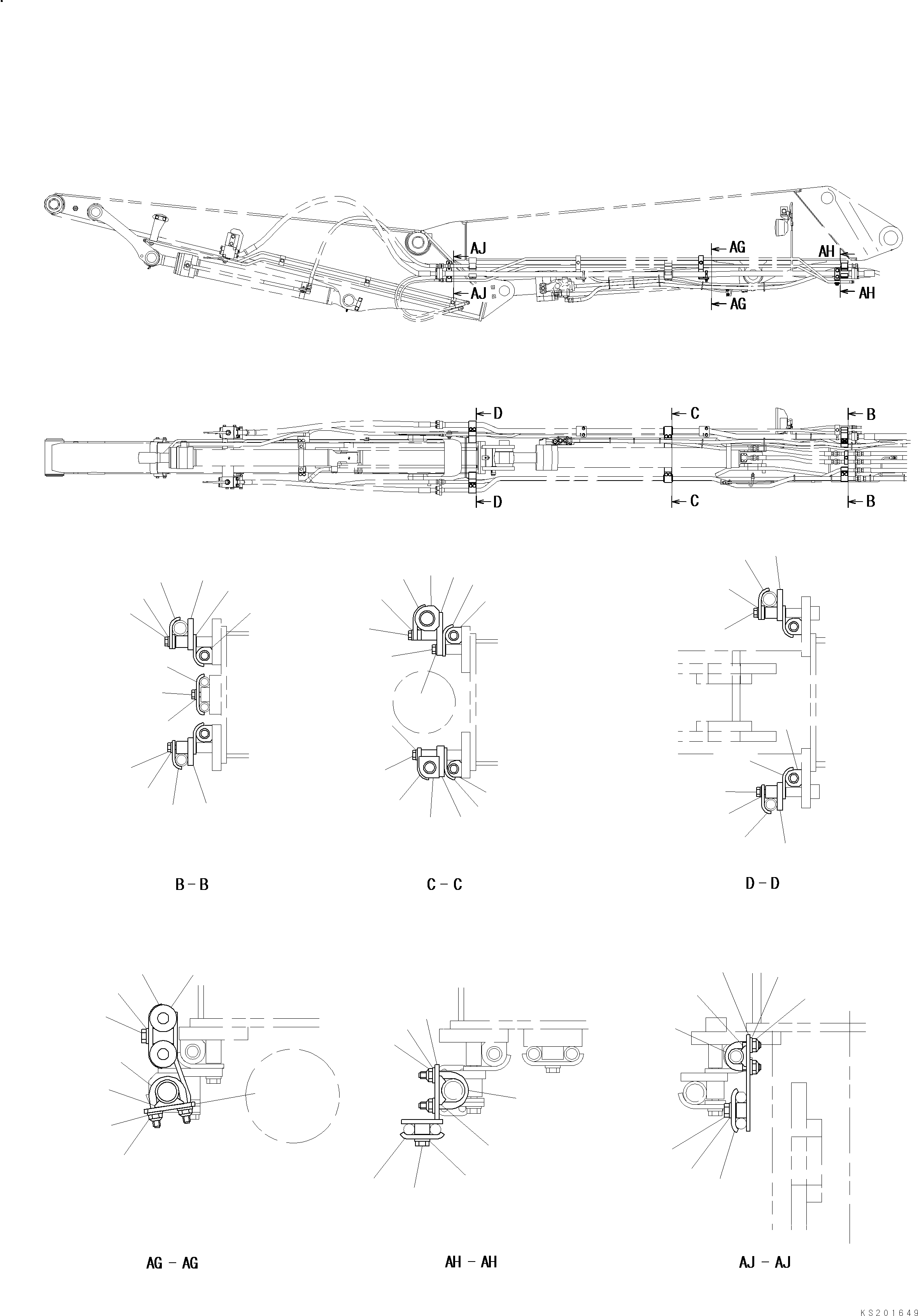 Komatsu parts book diagram for PC138US-8 2 PIECE BOOM S/N 20868-UP: SECOND BOOM CLAMPS AND BRACKETS (1 ATT)
