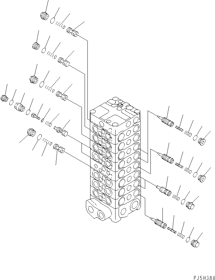 Excavators Komatsu / PC138US-2E S/N 4501-UP (For EU)(pc138u0c) / MAIN VALVE (8-VALVE) (3/15) (FOR 2-ACTUATOR ATTACHMENT)(450670 : Y1664-23A0)