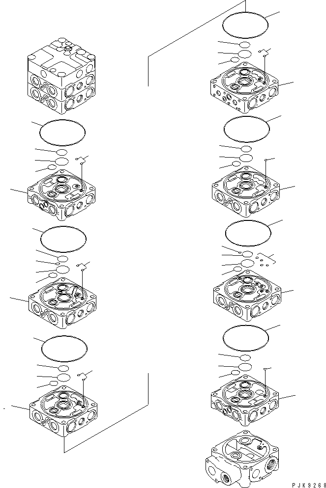 Excavators Komatsu / PC138US-2E S/N 4501-UP (For EU)(pc138u0c) / MAIN VALVE (9-VALVE) (1/16) (FOR 2-ACTUATOR ATTACHMENT AND BLADE)(450800 : Y1666-01A0)