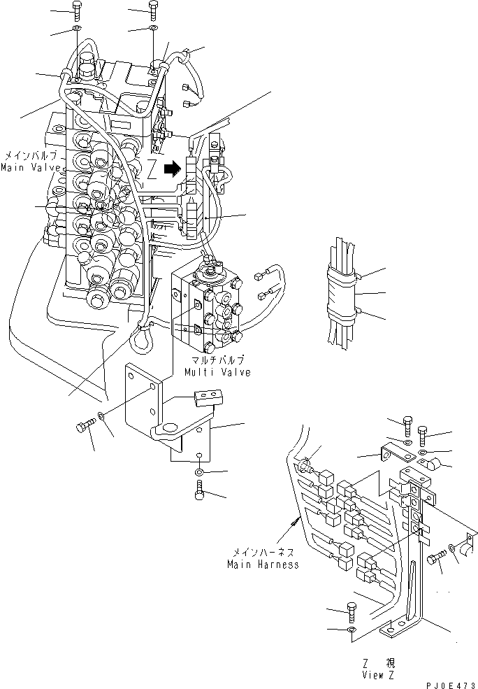 Komatsu parts book diagram for PC138US-2-A S/N 4501-UP: SHUTTLE VALVE (MULTI PATTERN) (BRACKET AND WIRING)