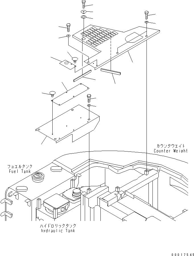 Komatsu parts book diagram for PC138US-2-A S/N 4501-UP: COVER UPPER