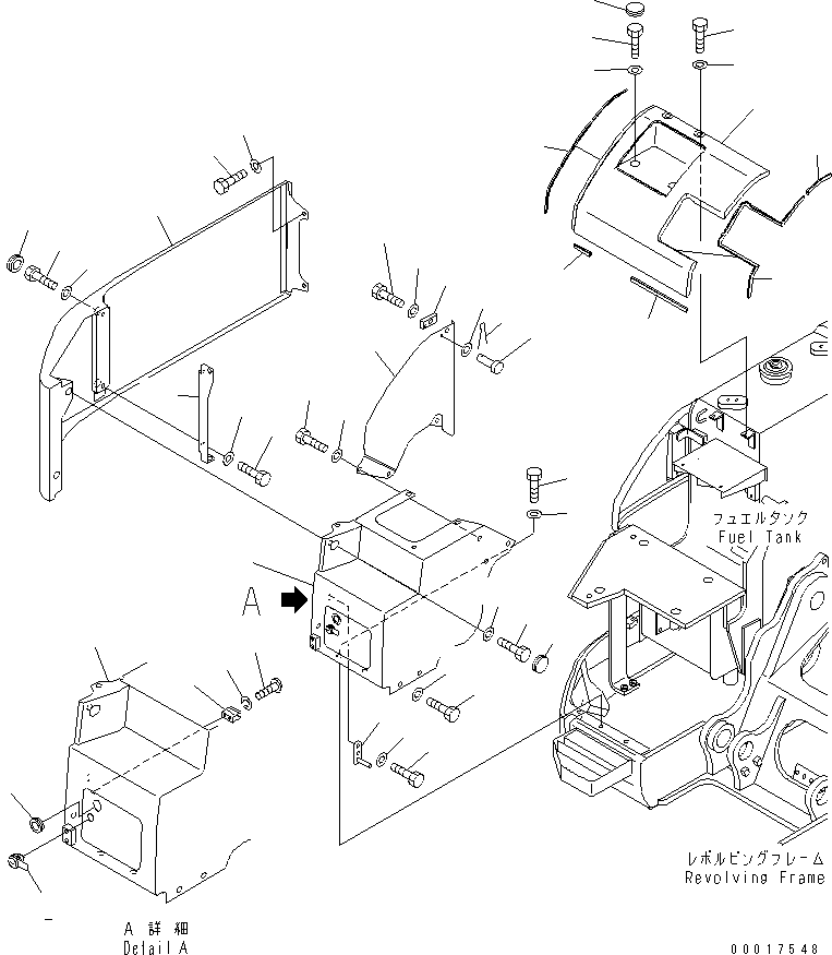 Komatsu parts book diagram for PC138US-2-A S/N 4501-UP: FRONT COVER (TANK COVER OUTSIDE)