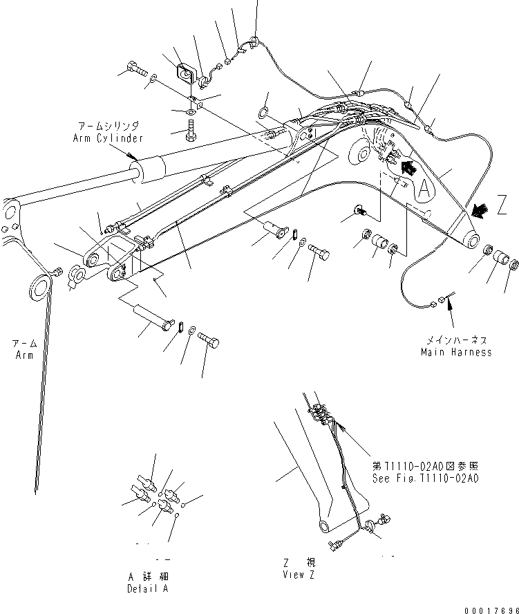 Komatsu parts book diagram for PC138US-2-A S/N 4501-UP: BOOM (BOOM ?WORK LAMP AND PIN)