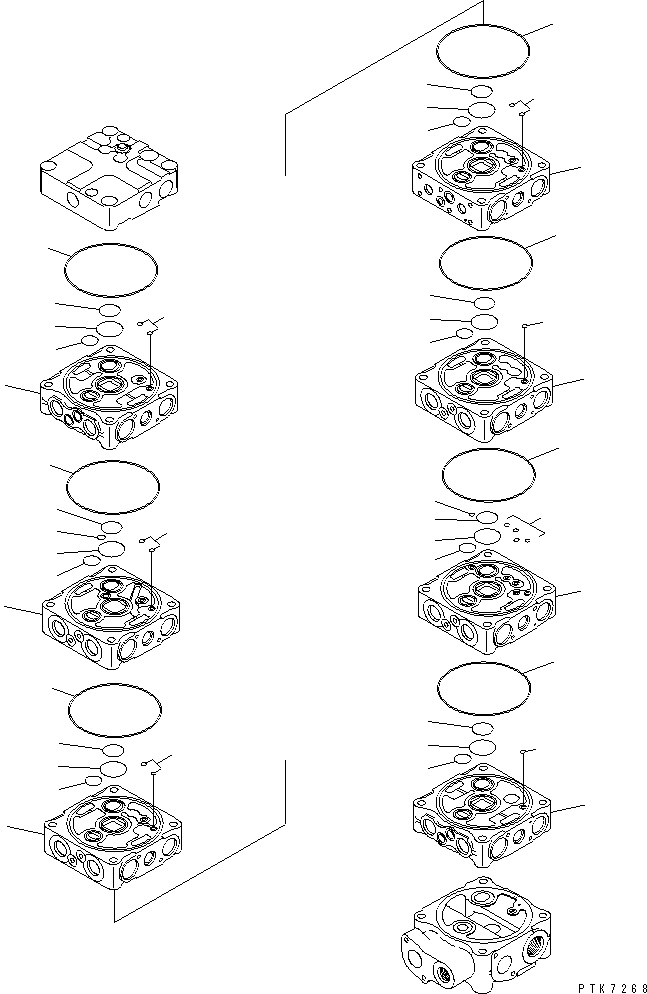 Komatsu parts book diagram for PC138US-2-A S/N 4501-UP: MAIN VALVE (7-VALVE) (1/12) (FOR BLADE)