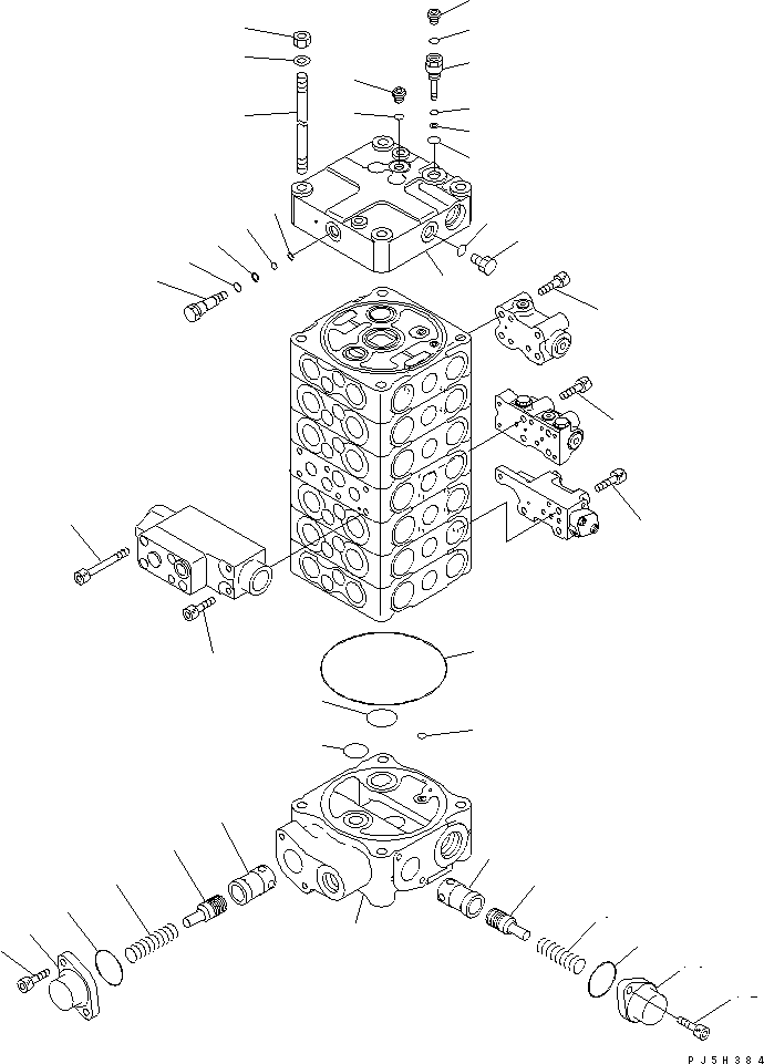 Komatsu parts book diagram for PC138US-2-A S/N 4501-UP: MAIN VALVE (7-VALVE) (5/12) (FOR BLADE)