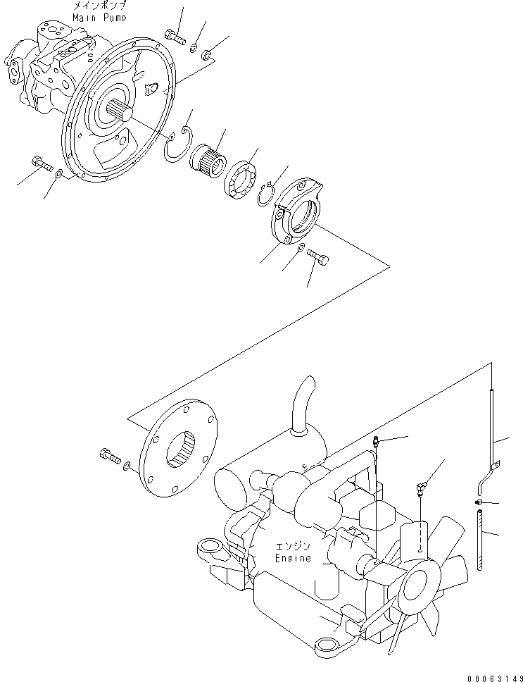 Excavators Komatsu / PC138USLC-2 S/N 1501-UP (SAA4D95LE-3 (TIER 2) Eng. Installed)(pc138u2c) / COUPLING AND MAIN PUMP MOUNTING PARTS(030010 : B0000-01A0)