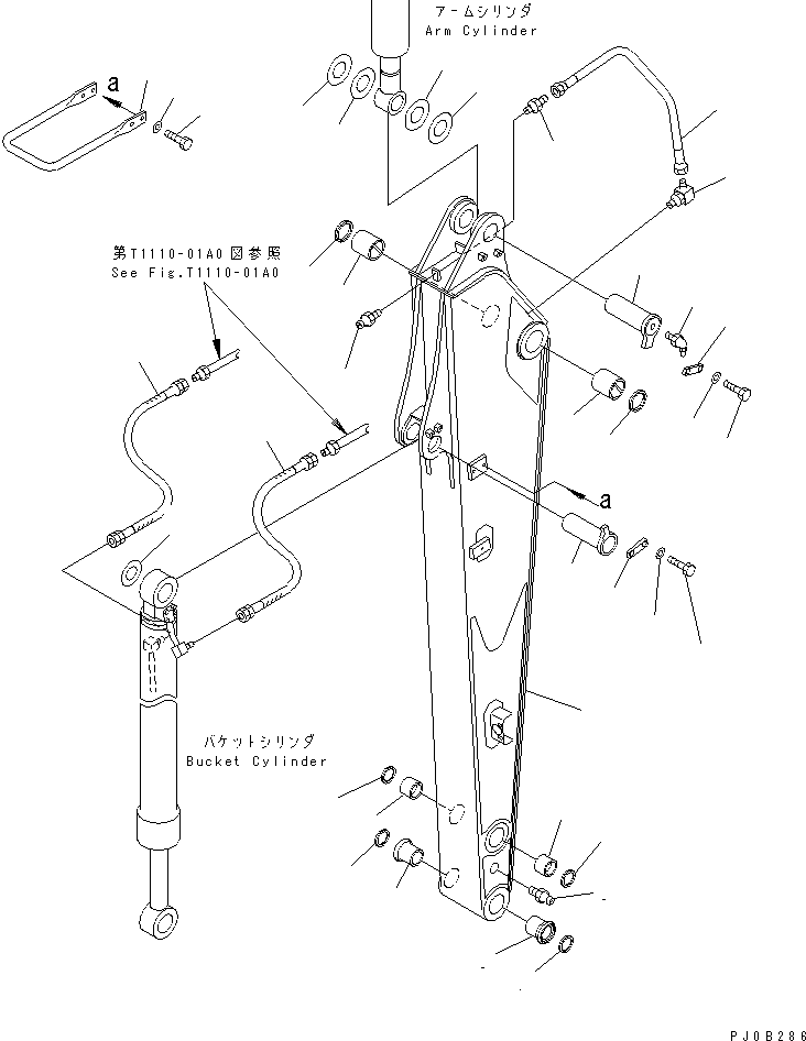 Excavators Komatsu / PC138US-2 S/N 1001-UP(pc138usr) / STRENGTH ARM (ARM AND PIN) (FOR ATTACHMENT) (YELLOW)(360470 : T1210-01B0)