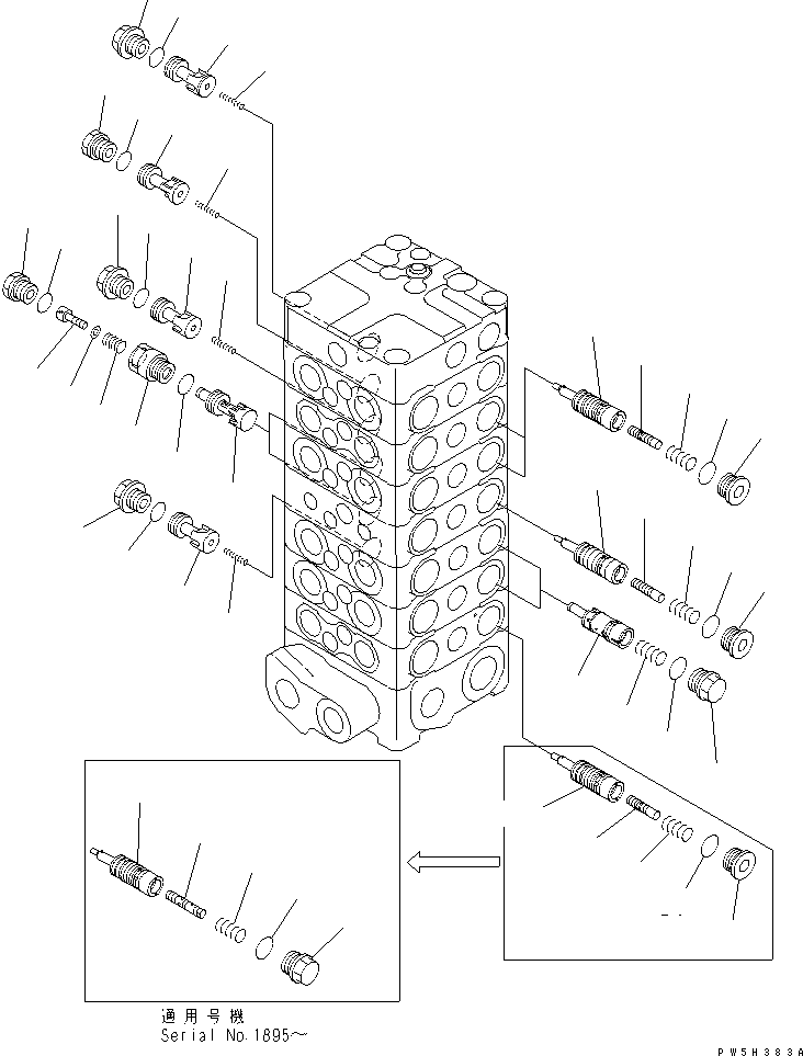 Excavators Komatsu / PC138US-2 S/N 1001-UP(pc138usr) / MAIN VALVE (7-VALVE) (3/13) (FOR ATTACHMENT)(480580 : Y1662-23A0)