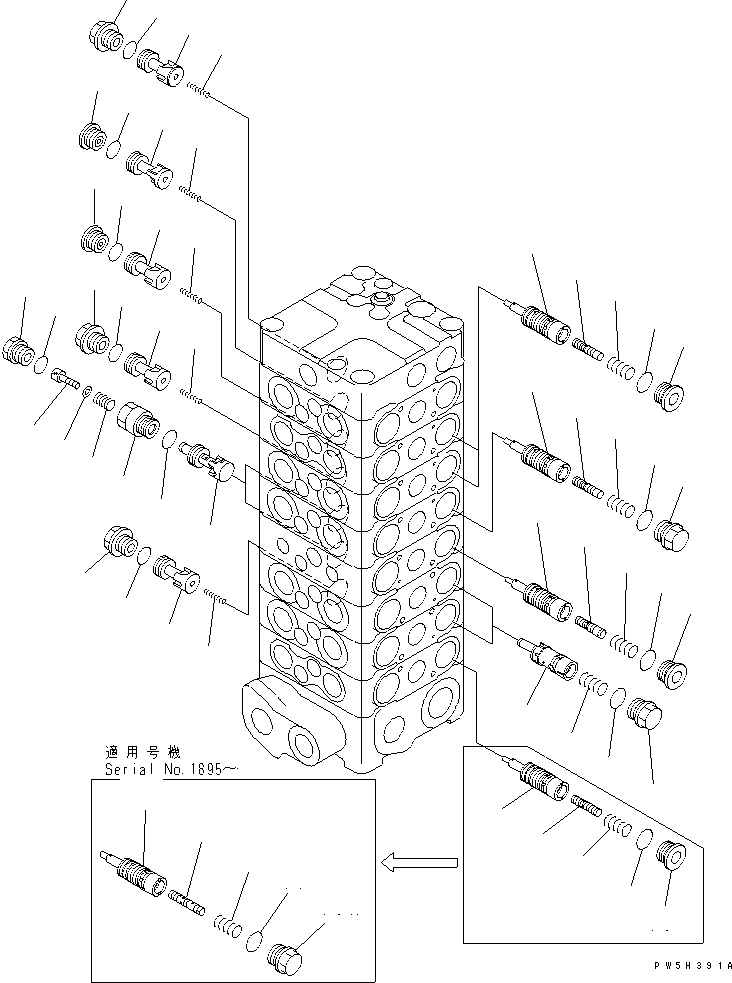 Excavators Komatsu / PC138US-2 S/N 1001-UP(pc138usr) / MAIN VALVE (8-VALVE) (3/14) (FOR ATTACHMENT AND BLADE)(480710 : Y1664-03A0)