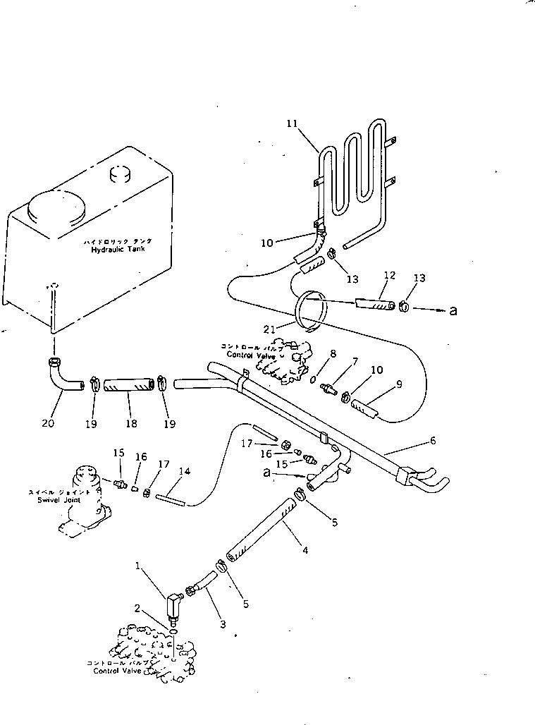 Komatsu parts book diagram for PC15-2 S/N 2001-UP (6-Way Control): HYDRAULIC PIPING (VALVE TO TANK) (FOR ATTACHMENT) (FOR ASIA)