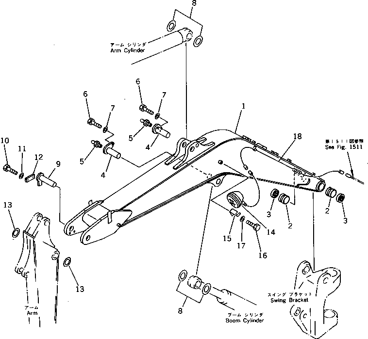 Komatsu parts book diagram for PC15-2 S/N 2001-UP (6-Way Control): BOOM (FOR JAPAN) (FOR ASIA)(#2809-)