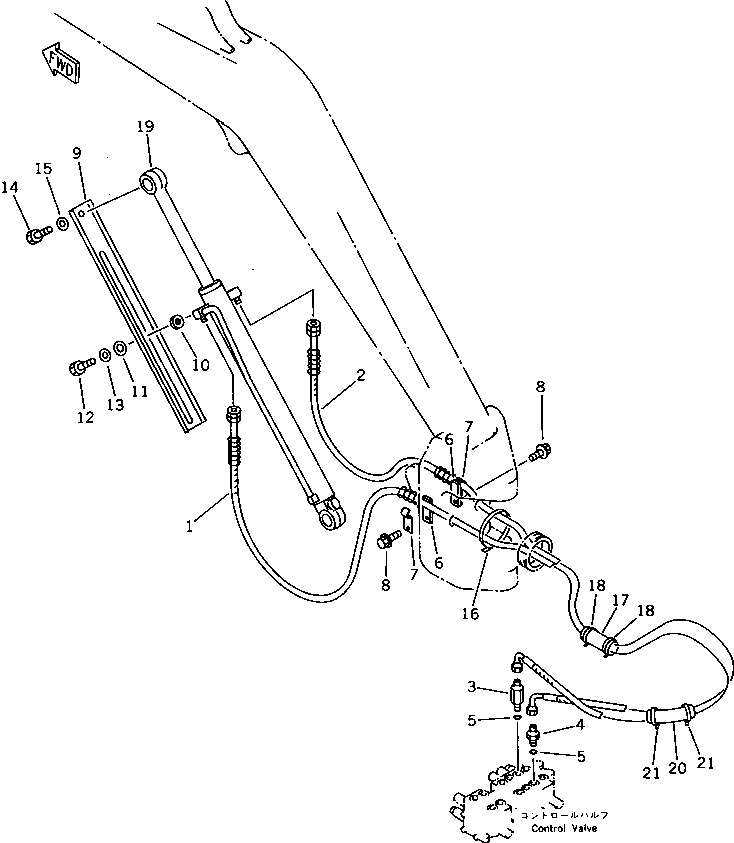 Komatsu parts book diagram for PC15-2 S/N 2001-UP (6-Way Control): HYDRAULIC PIPING (BOOM CYLINDER LINE) (FOR JAPAN) (FOR ASIA)