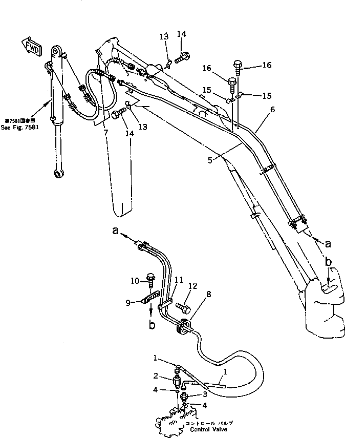 Komatsu parts book diagram for PC15-2 S/N 2001-UP (6-Way Control): HYDRAULIC PIPING (BUCKET CYLINDER LINE) (FOR JAPAN) (FOR ASIA)
