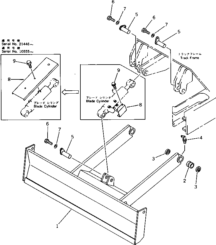 Komatsu parts book diagram for PC15-2 S/N 2001-UP (6-Way Control): BLADE (FOR JAPAN) (FOR ASIA)