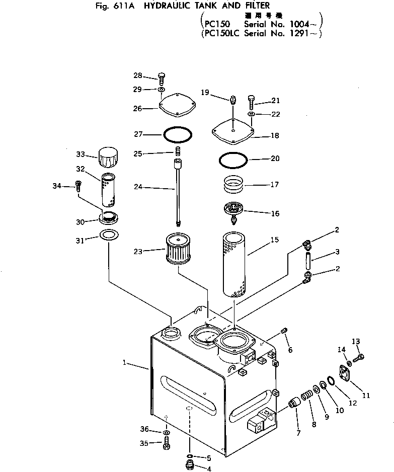 Excavators Komatsu / PC150-1 S/N 1001-UP(pc150-1r) / HYDRAULIC TANK AND FILTER(#1004-)(180050 : 611A)