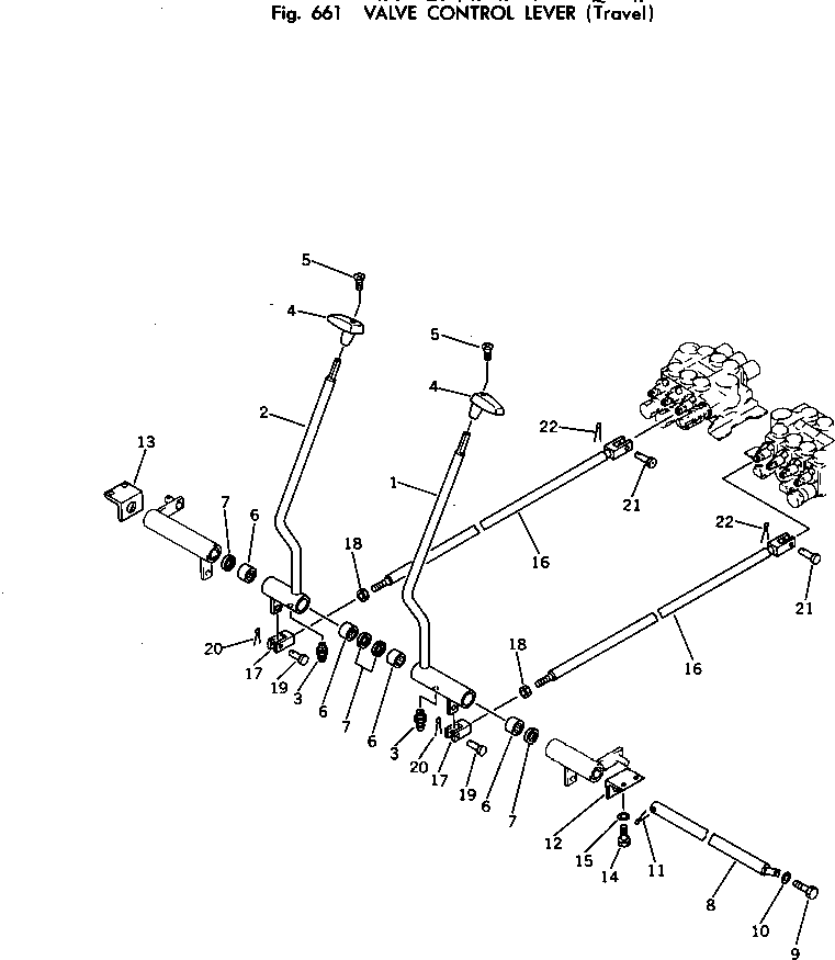Excavators Komatsu / PC150-1 S/N 1001-UP(pc150-1r) / VALVE CONTROL LEVER (TRAVEL)(180210 : 661)