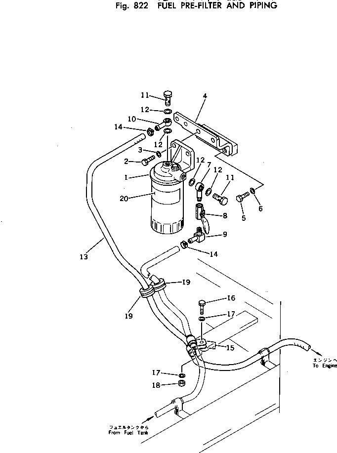 Excavators Komatsu / PC150-1 S/N 1001-UP(pc150-1r) / FUEL PRE-FILTER AND PIPING(240080 : 822)